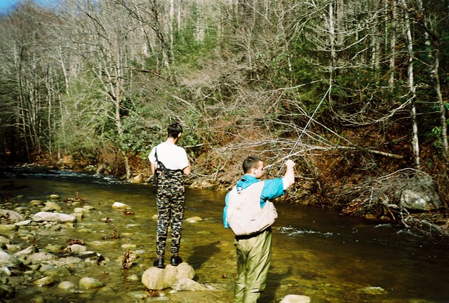 Fishermen OnWilson Creek On A Warm Winter Day